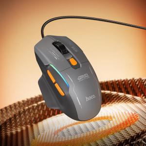 Мышь проводная игровая Hoco GM52 Gaming 1.6м черно-серая с RGB подсветкой 12800 dpi