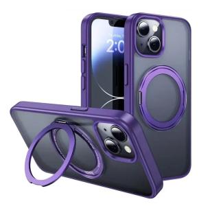 Чехол накладка для iphone 15 Pro (6.1) HOCO AS1 2в1 силикон+пластик с магнитом и кольцом держателем фиолетовая