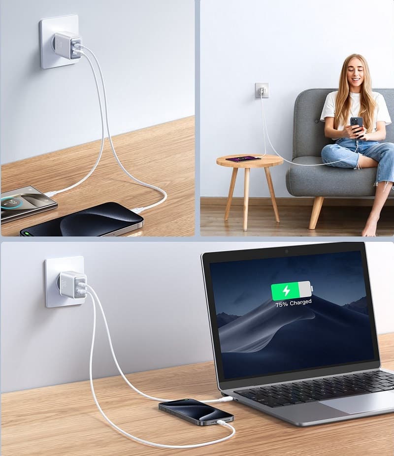 фото Сетевое зарядное устройство Адаптер Блок питания Joyroom JR-TCF15 PD 30W + USB QC3.0 / Type-C USB-C + USB белое
