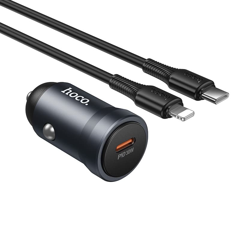 фото Автомобильное зарядное устройство + кабель Type-C to iphone lightning 8 pin HOCO Z62A 30W 3A черный