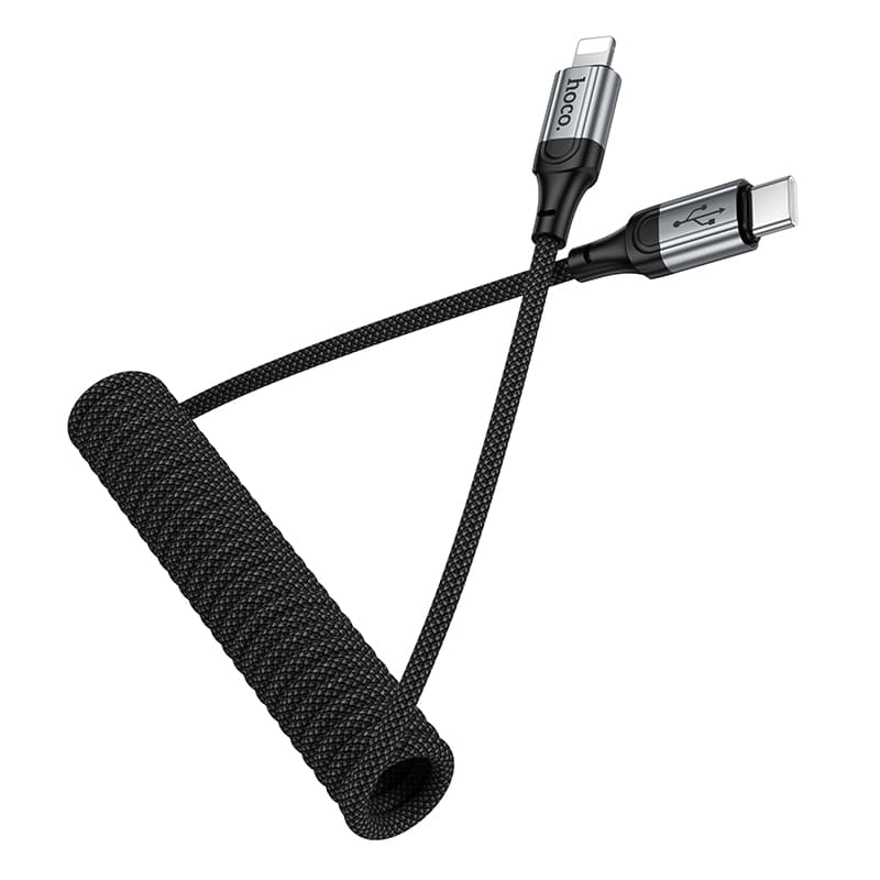 Кабель для зарядки iP Lightning to Type-C HOCO X121 PD 27W 1.5м пружина в оплетке черный