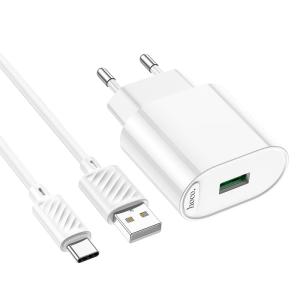 Сетевое зарядное устройство + кабель Type-C HOCO C109A 1USB QC3.0 18W белый