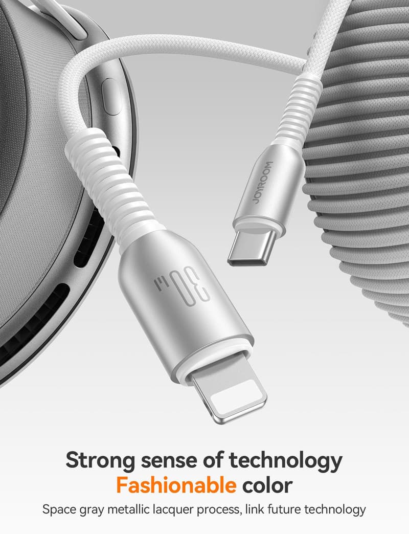 Кабель для зарядки iP Lightning to Type-C Joyroom S-A51 PD 30W 1.2м в нейлоновой оплетке светло-серый Кабель для зарядки iP Lightning to Type-C Joyroom S-A51 PD 30W 1.2м в нейлоновой оплетке светло-серый