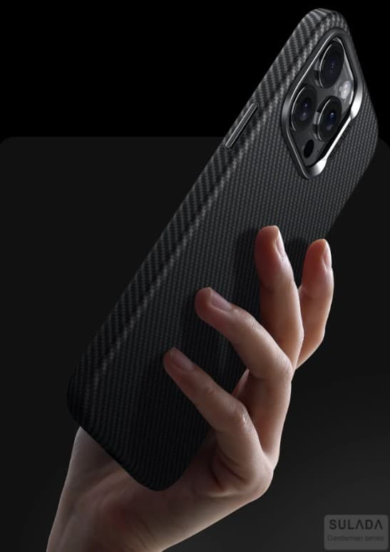 фото Чехол накладка для iphone 16 Pro (6.3) SULADA Gentleman карбон пластик черный с магнитом