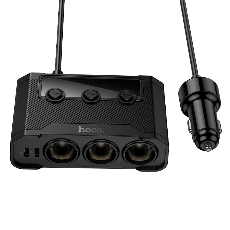 фото Разветвитель HOCO Z64 240W LED 3 прикуривателя + 2 Type-C USB-C + 2 USB 12-24V 3A черный
