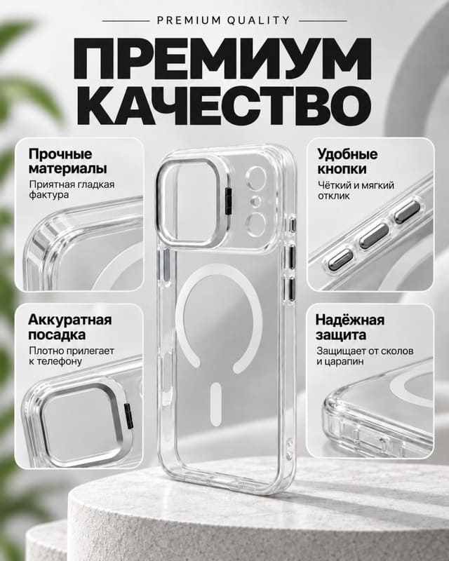 фото Чехол накладка для iphone 17 Pro Max/18 Pro Max 6.9 силикон+пластик с магнитом с подставкой держателем прозрачная