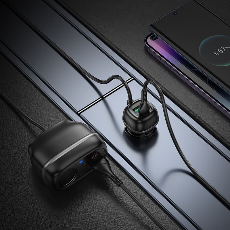 фото Разветвитель HOCO Z59A 240W 1 прикуриватель + PD 30W + USB QC3.0/ 2 Type-C USB-C + 2USB черный