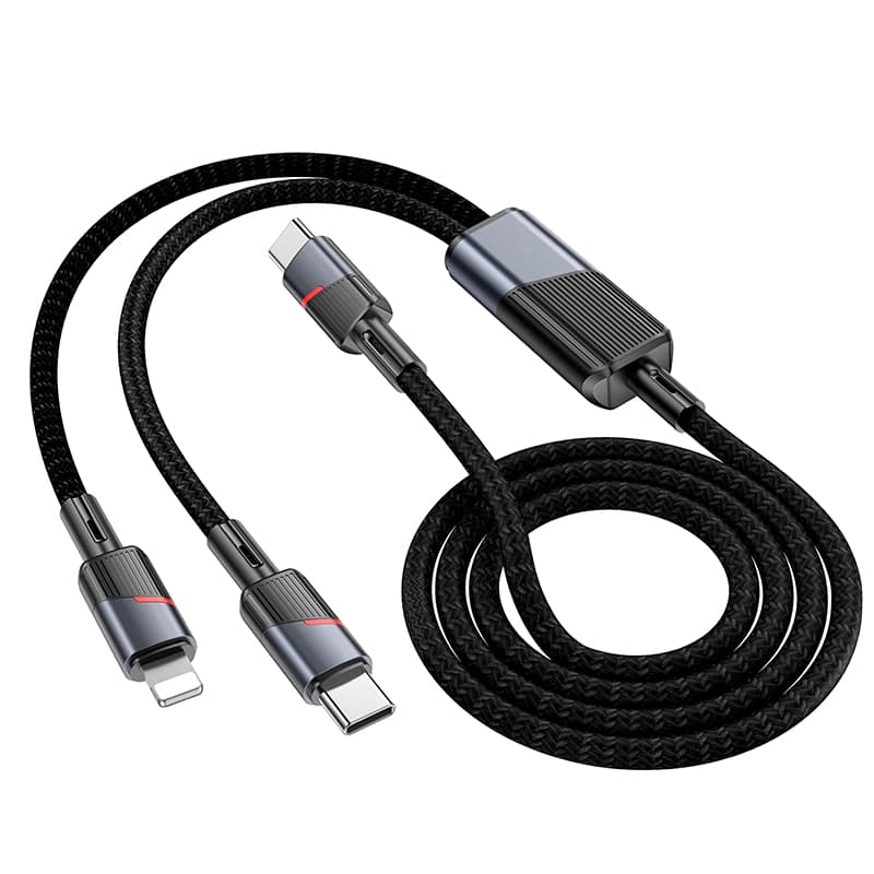 Кабель для зарядки 2 в 1 Type-C to Type-C 100W / Type-C to Lightning PD 27W HOCO U139 1.2м черный Кабель для зарядки 2 в 1 Type-C to Type-C 100W / Type-C to Lightning PD 27W HOCO U139 1.2м черный