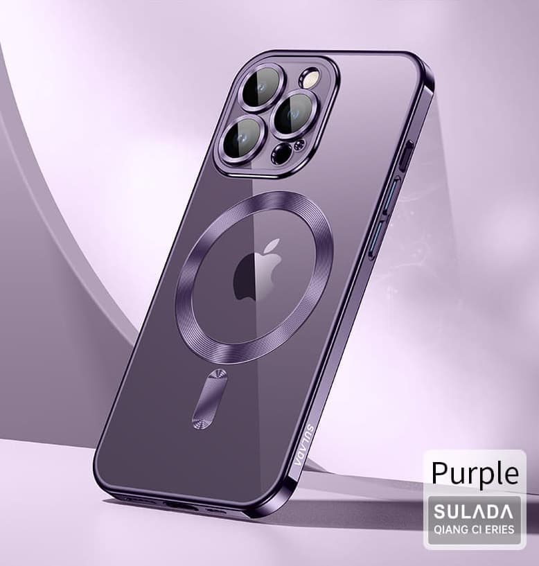 фото Чехол накладка для iphone 16 (6.1) SULADA Qiang Ci силикон прозрачная, фиолетовый бампер с магнитом, защита линз