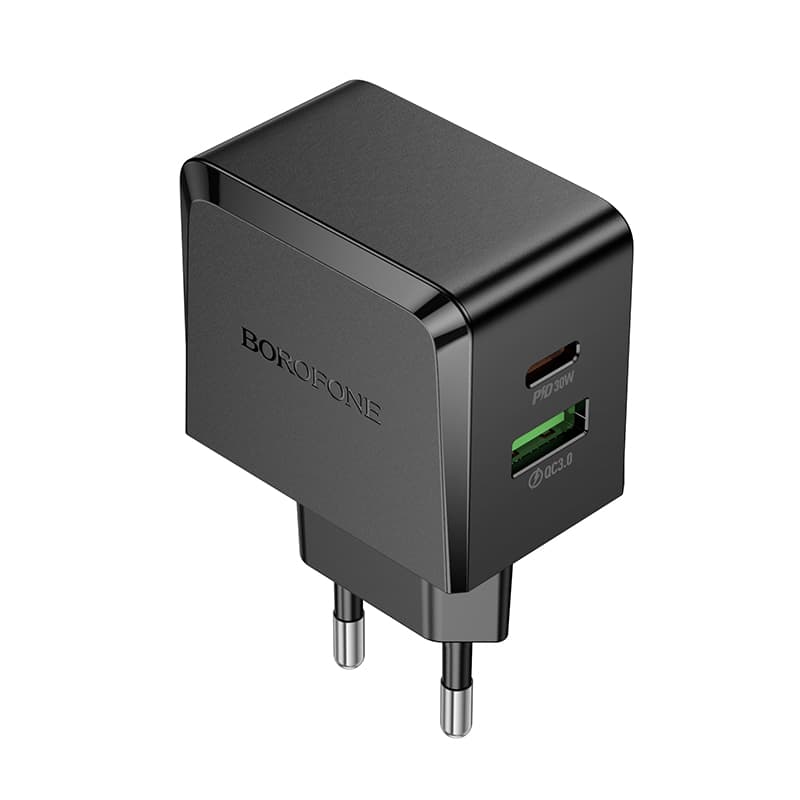 фото Сетевое зарядное устройство Адаптер Блок питания Borofone BAS61A PD 30W+QC3.0 18W / Type-C+USB-A черный