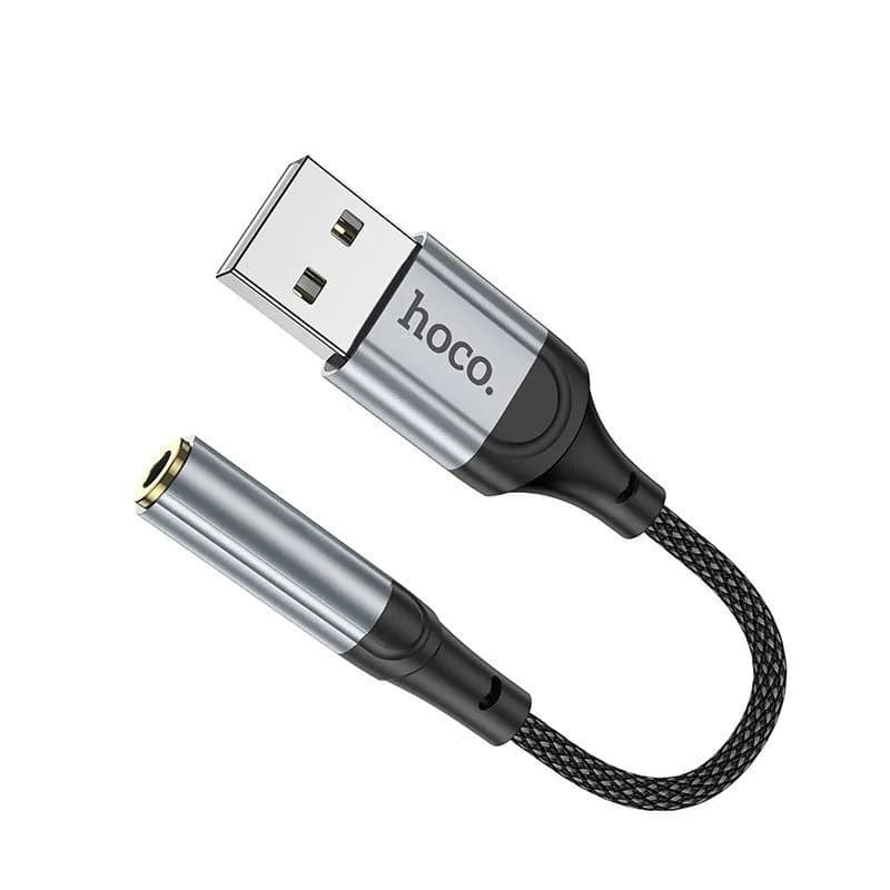 Аудио адаптер переходник для наушников с USB на Jack 3.5 HOCO LS36 12см черный