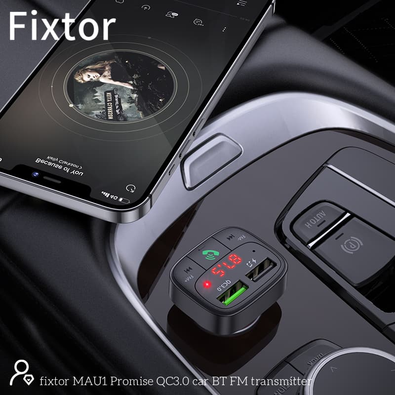 Изображение FM трансмиттер bluetooth модулятор Fixtor MAU1 USB + USB QC3.0 черный сайта akstel.ru фото FM трансмиттер bluetooth модулятор Fixtor MAU1 USB + USB QC3.0 черный
