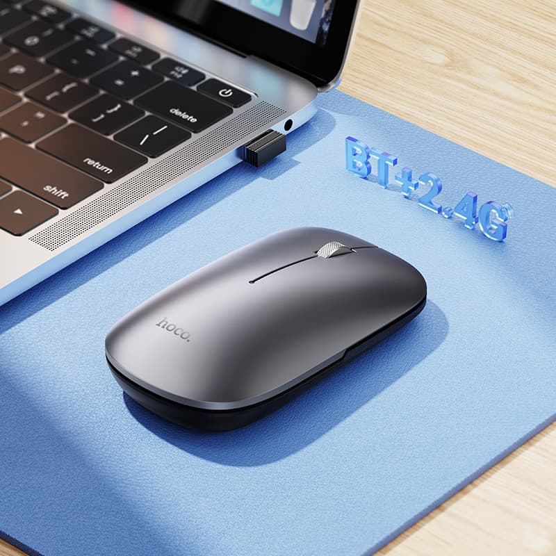 Мышь беспроводная Hoco GM43 двухрежимная 2.4G Bluetooth+USB серая