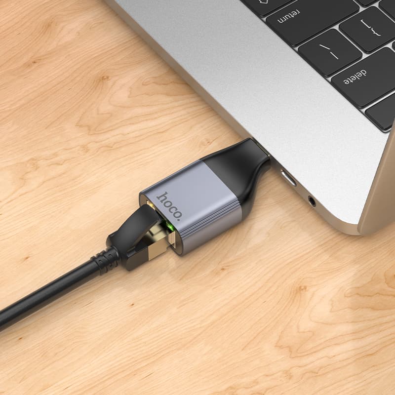 Адаптер переходник сетевая карта с Type-C на RJ45 Ethernet интернет 100Mbit Hoco UA35 серый металл
