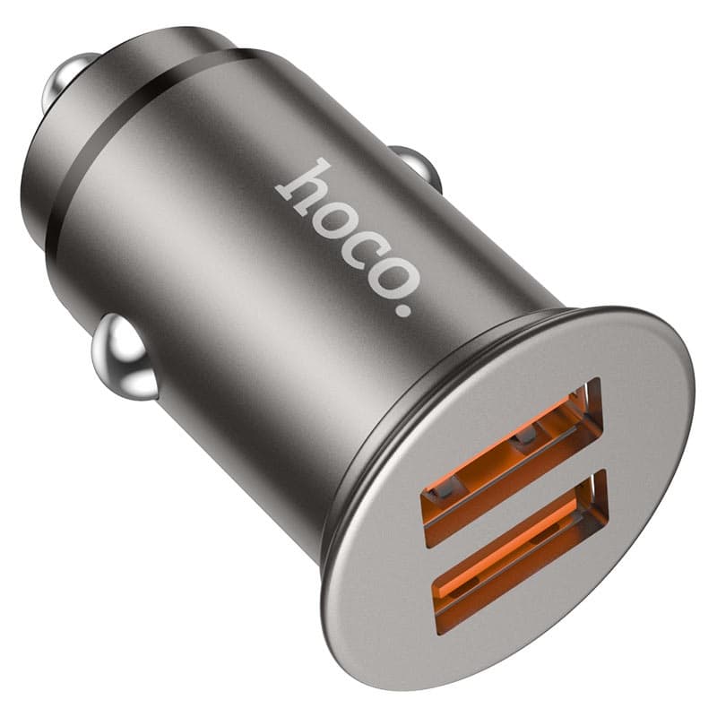 фото Автомобильное зарядное устройство + кабель Micro USB HOCO NZ1 2USB QC3.0 3A 1м металл серый