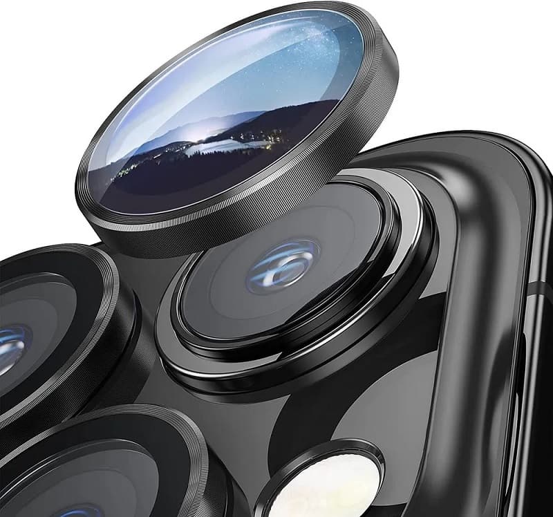 фото Защитное стекло на камеру для iphone 16 6.1/16 Plus 6.7 с металлической рамкой черное