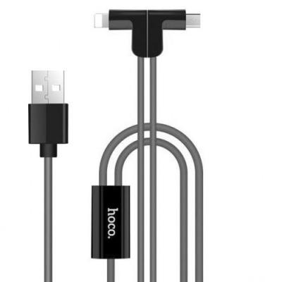 Кабель для зарядки 2 в 1 Lightning/Micro HOCO X12 черный