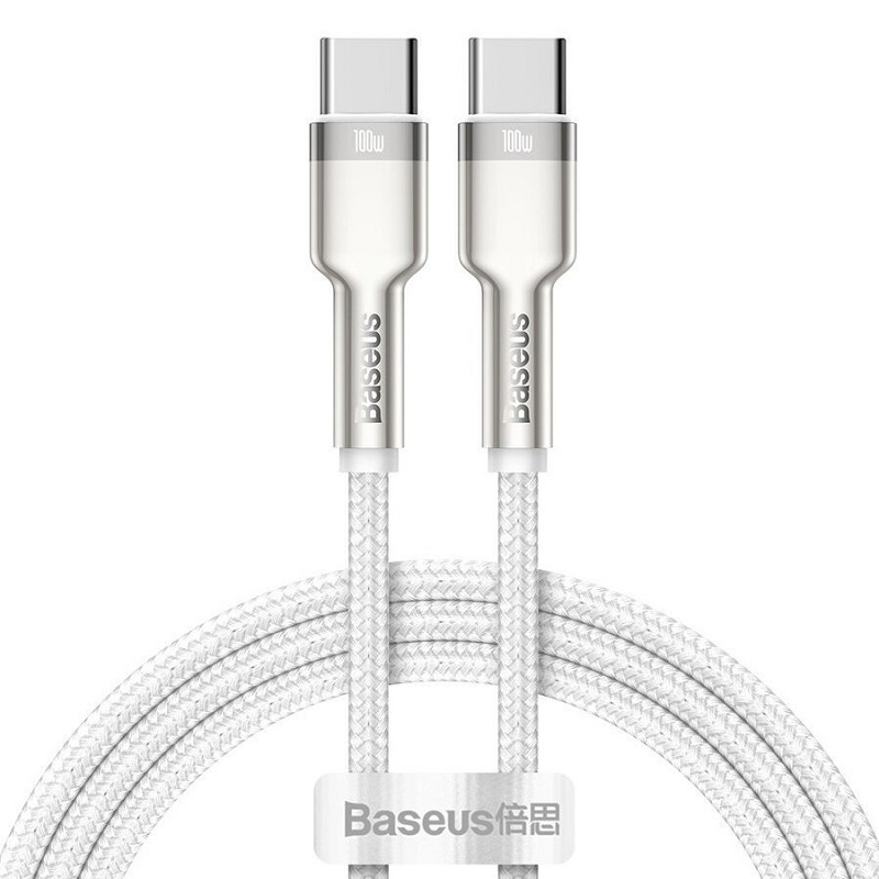 Кабель для зарядки Type-C to Type-C Baseus Cafule Metal CATJK-C02 5A 100W 1м белый