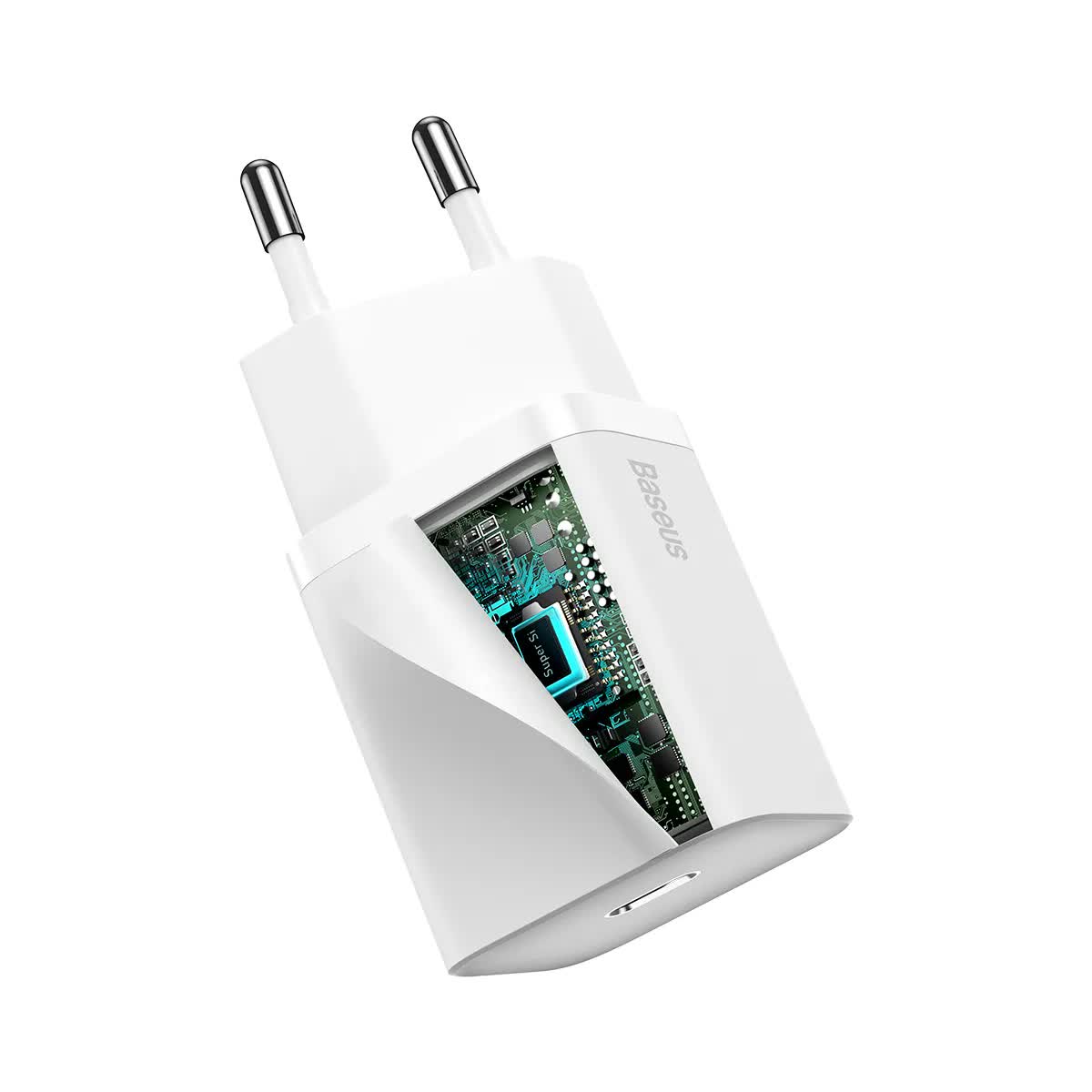 фото Сетевое зарядное устройство + кабель для iphone Lightning to Type-C Baseus Super Si Quick 1C 20W белый TZCCSUP-B02