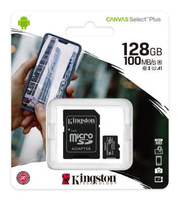 Карта памяти Kingston Micro SDXC Class 10 UHC-I Canvas Select Plus A1 100MB/s 128Gb