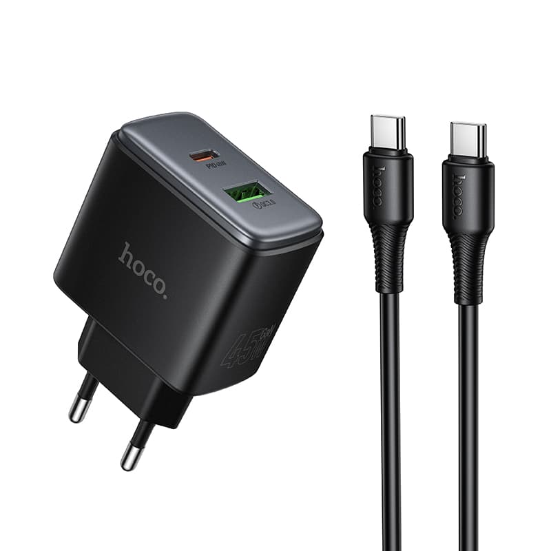 фото Сетевое зарядное устройство + кабель Type-C to Type-C HOCO C158A PD 45W+QC3.0 черный