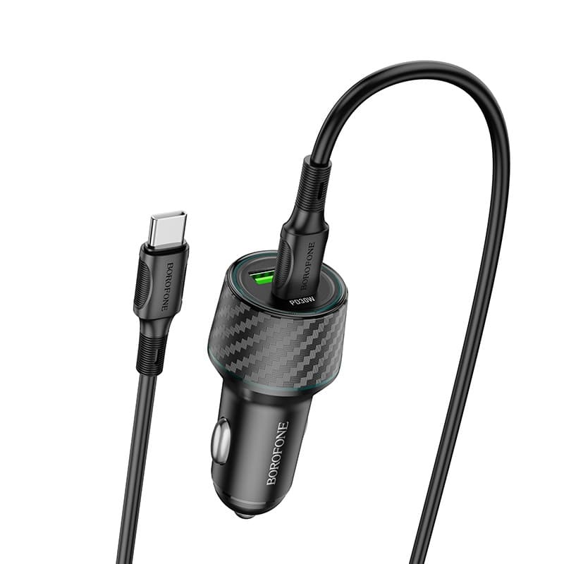 Изображение Автомобильное зарядное устройство + кабель Type-C to Type-C Borofone BZ21 48W PD 30W+QC3.0 1м черное фото Автомобильное зарядное устройство + кабель Type-C to Type-C Borofone BZ21 48W PD 30W+QC3.0 1м черное