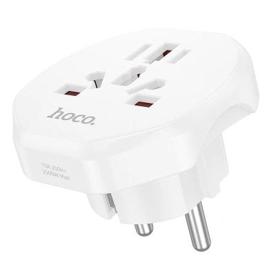 Сетевой переходник адаптер для евророзетки Hoco AC6 10А 250В белый