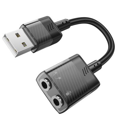 Внешняя USB звуковая карта 2 в 1 с USB на 2xJack 3.5 Hoco LS37 0.15м черная