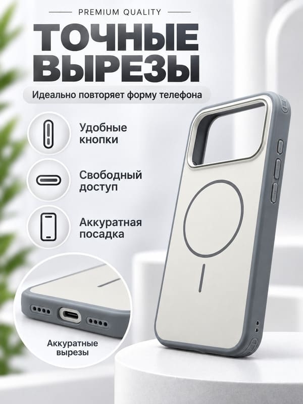 фото Чехол накладка для iphone 17 Pro/18 Pro 6.3 soft силикон+пластик с магнитом белая серый бампер