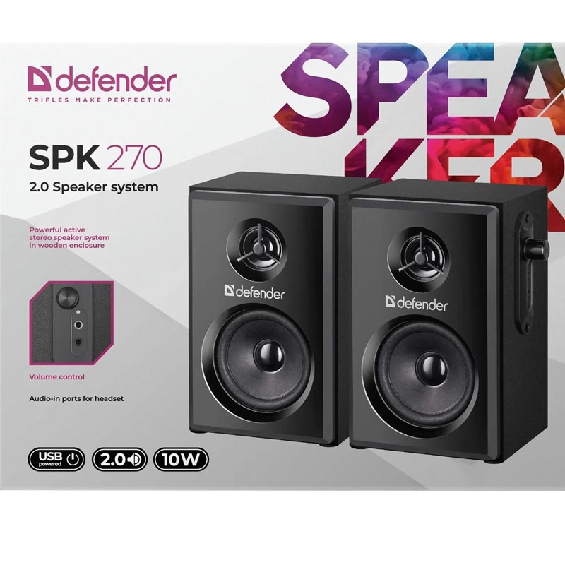 Акустическая система 2,0 DEFENDER SPK-270, 10 Вт, питание от USB, черная Акустическая система 2,0 DEFENDER SPK-270, 10 Вт, питание от USB, черная