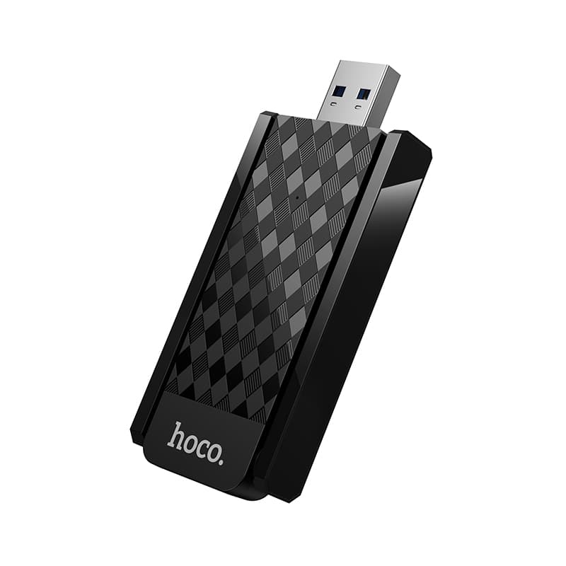 USB адаптер Wi-Fi6 HOCO HI34 с внешней двойной антеной черный (2.4G+5G 2.4ГГц до 286Мбит/с)