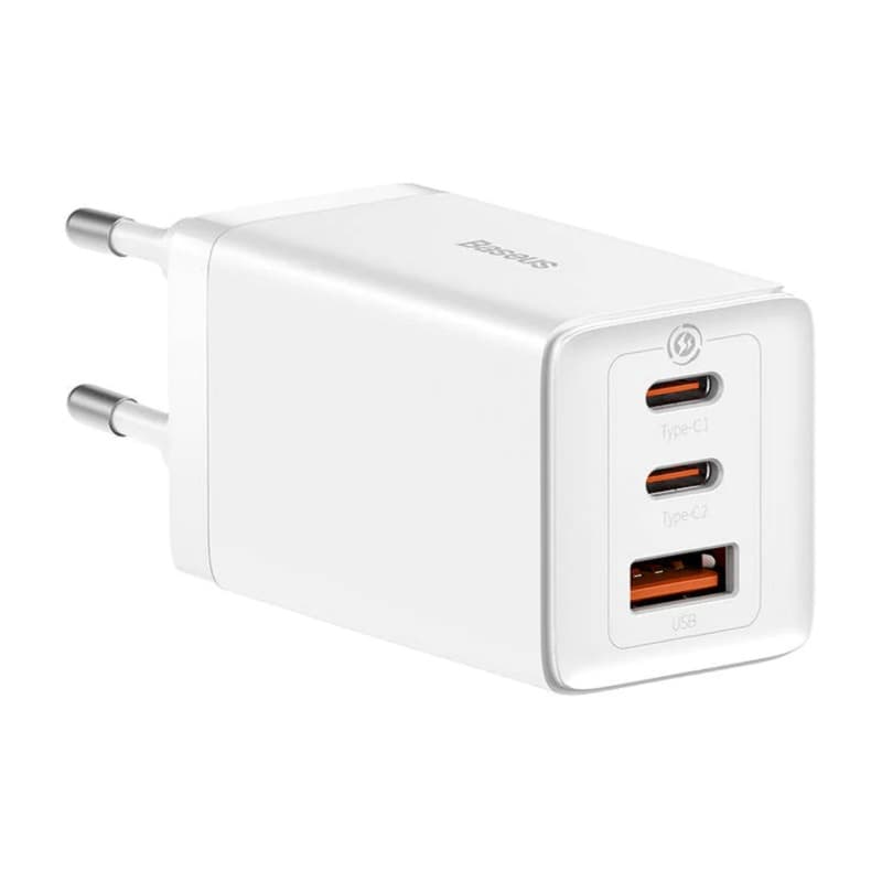 фото Сетевое зарядное устройство + кабель Type-C to Type-C Baseus GaN5 Pro USB+USB-Сx2 65W белое CCGP120202