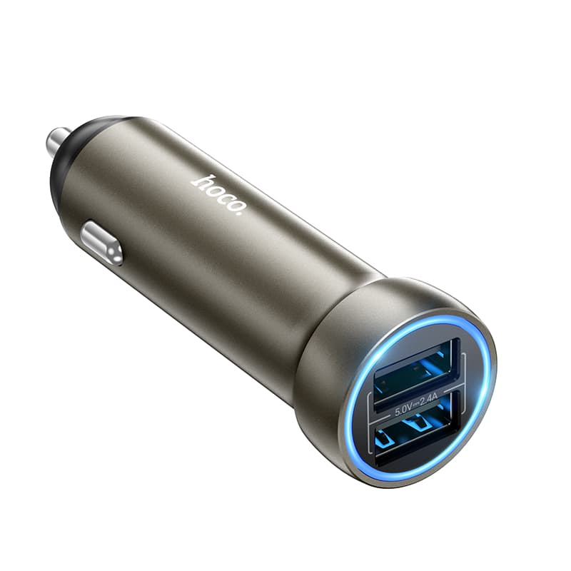 фото Автомобильное зарядное устройство HOCO Z54 2USB 15.5W серый металл