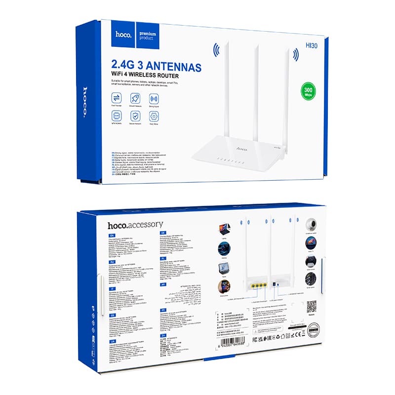 Маршрутизатор Роутер Hoco HI30 Wi-Fi4 2.4G 300Мбит/с белый