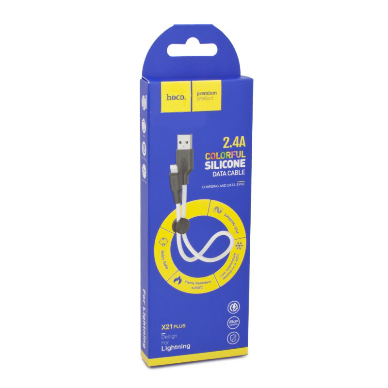 Кабель для зарядки iphone Lightning HOCO X21 Plus 2.4A 25см силиконовый черно-белый Кабель для зарядки iphone Lightning HOCO X21 Plus 2.4A 25см силиконовый черно-белый