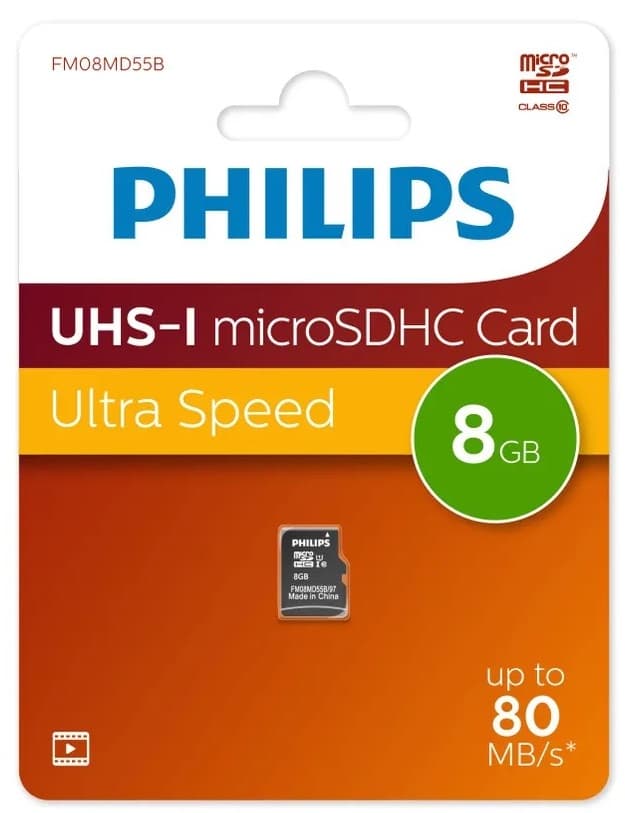 Изображение Карта памяти Philips Micro SDHC Class 10 80MB/s UHS-I 8Gb без адаптера FM08MD55B 
