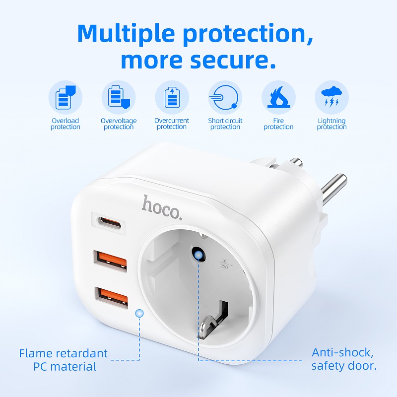 Сетевой фильтр HOCO NS3 1 гнездо + PD 20W + 2USB QC3.0 18W белый Сетевой фильтр HOCO NS3 1 гнездо + PD 20W + 2USB QC3.0 18W белый