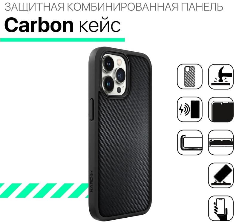 фото Чехол накладка для iphone 15 Pro Max (6.7) силикон+пластик карбон с магнитом для magsafe черная