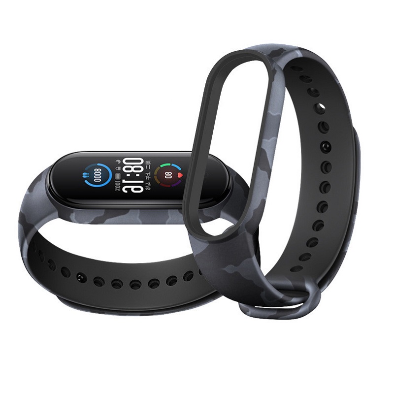 Ремешок для Mi Band 5/Mi Band 6/Mi Band 7 камуфляж серый