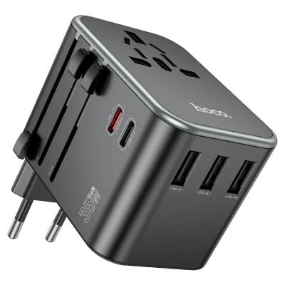 Универсальное зарядное устройство адаптер Hoco AC19 Supporter PD35W EU/US/AUS/UK 5 портов / 2Type-C USB-C+3USB черный