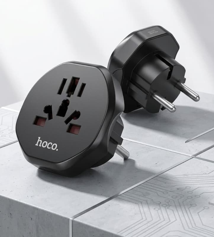 фото Сетевой переходник адаптер для евророзетки Hoco AC6 10А 250В черный