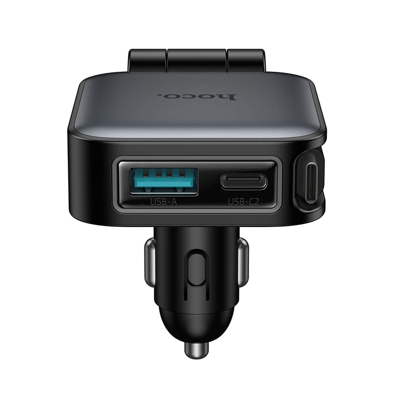 фото Автомобильное зарядное устройство + выдвижной кабель Type-C HOCO Z67 60W PD 45W+QC3.0 75см серый металл