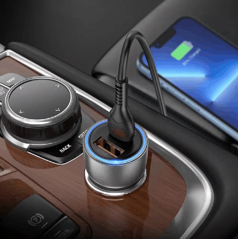фото Автомобильное зарядное устройство HOCO NZ8 43W PD 25W+QC3.0 / Type-C USB-C+USB прозрачный темно-синий