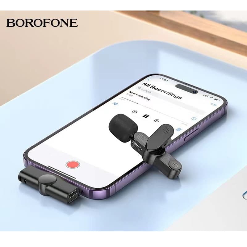 Беспроводной петличный микрофон Borofone BFK12 Stream микрофон + приемник 2 в 1 для Lightning/Type-C черный