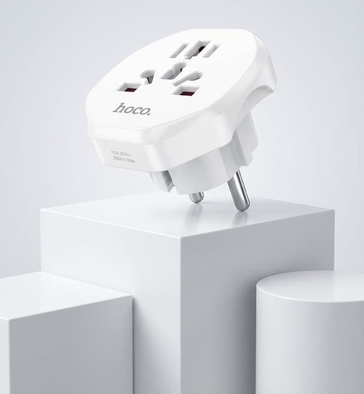 фото Сетевой переходник адаптер для евророзетки Hoco AC6 10А 250В белый