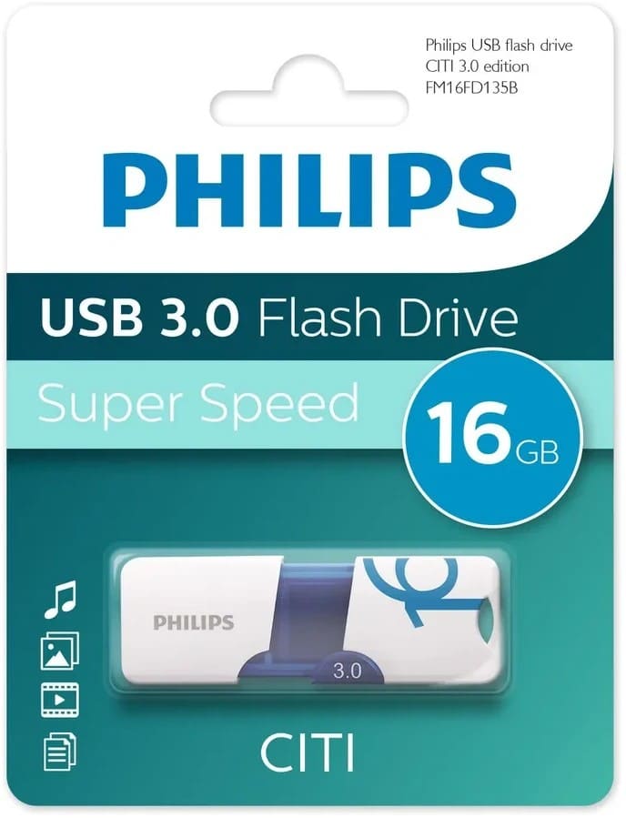 Изображение Флеш-накопитель Philips CITI USB 3.0 пластик белый синяя вставка 16Gb