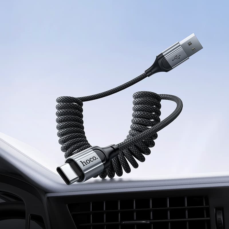 Кабель для зарядки Type-C USB HOCO X121 1.5м 3A пружина в оплетке черный