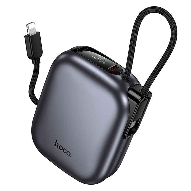 фото Внешний аккумулятор повербанк Power bank HOCO Q49 10000mAh PD 20W QC3.0 с встроенными кабелями и дисплеем черный
