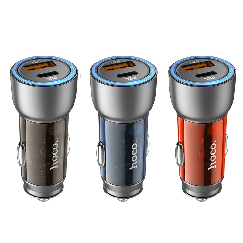 Изображение Автомобильное зарядное устройство HOCO NZ8 43W PD 25W+QC3.0 / Type-C USB-C+USB прозрачный коричневый фото Автомобильное зарядное устройство HOCO NZ8 43W PD 25W+QC3.0 / Type-C USB-C+USB прозрачный коричневый