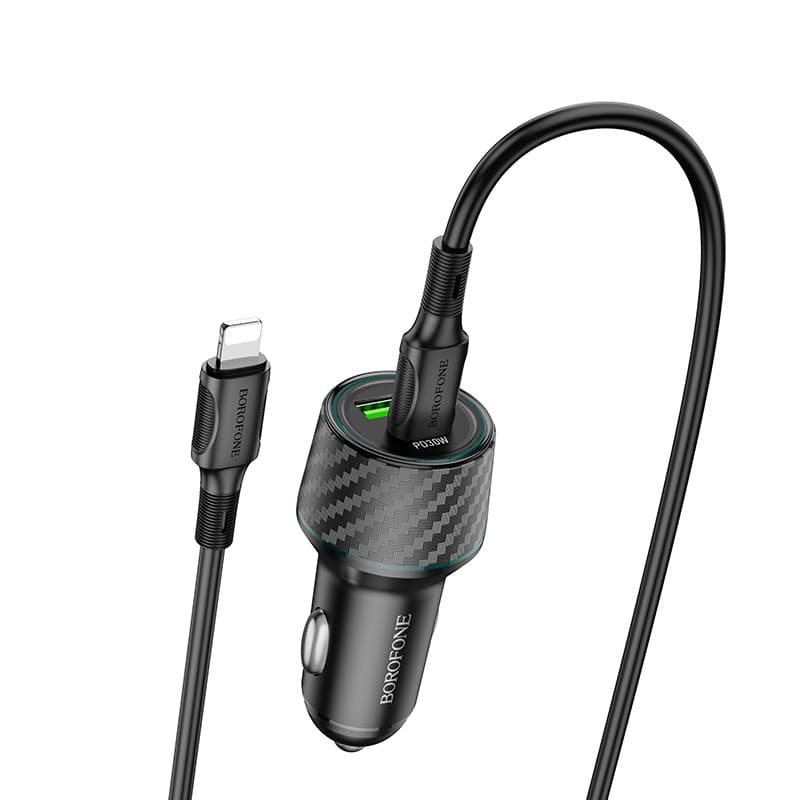 фото Автомобильное зарядное устройство + кабель Type-C to iphone lightning 8 pin Borofone BZ21 48W PD 30W+QC3.0 1м черный
